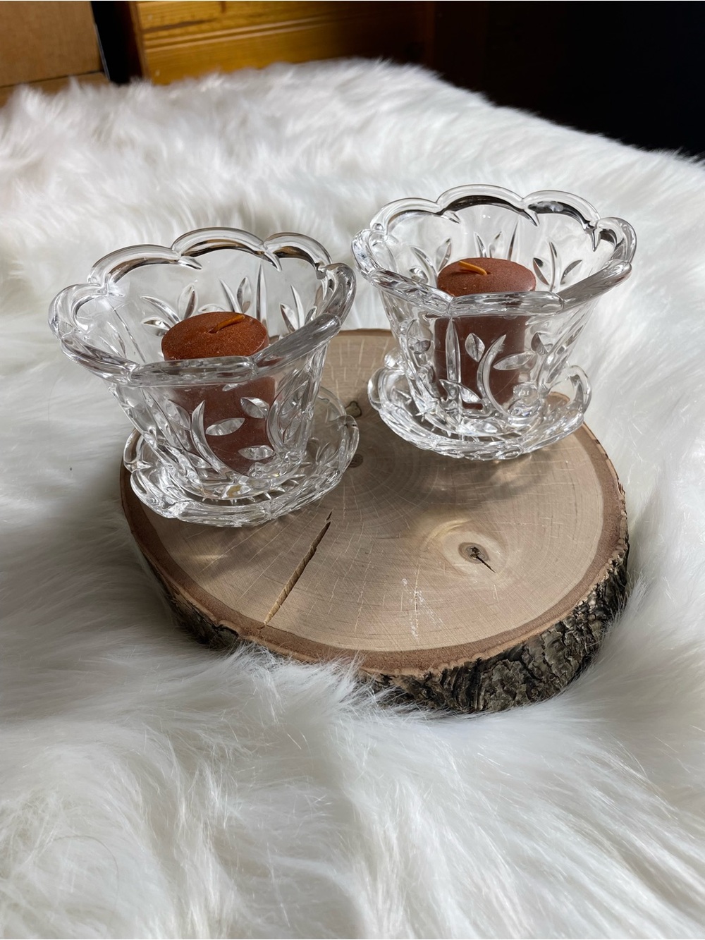 Vintage Fairfax Crystal Flowerpot Votive Candleholders